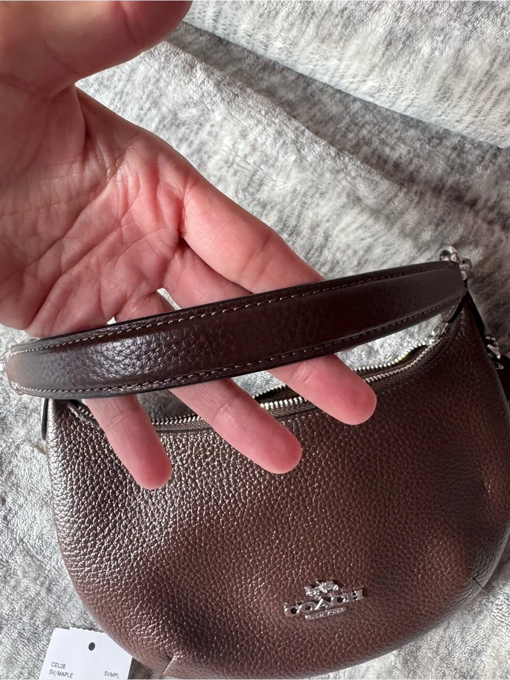 Coach Payton Mini Pebbled Leather Brown Hobo Shoulder Bag